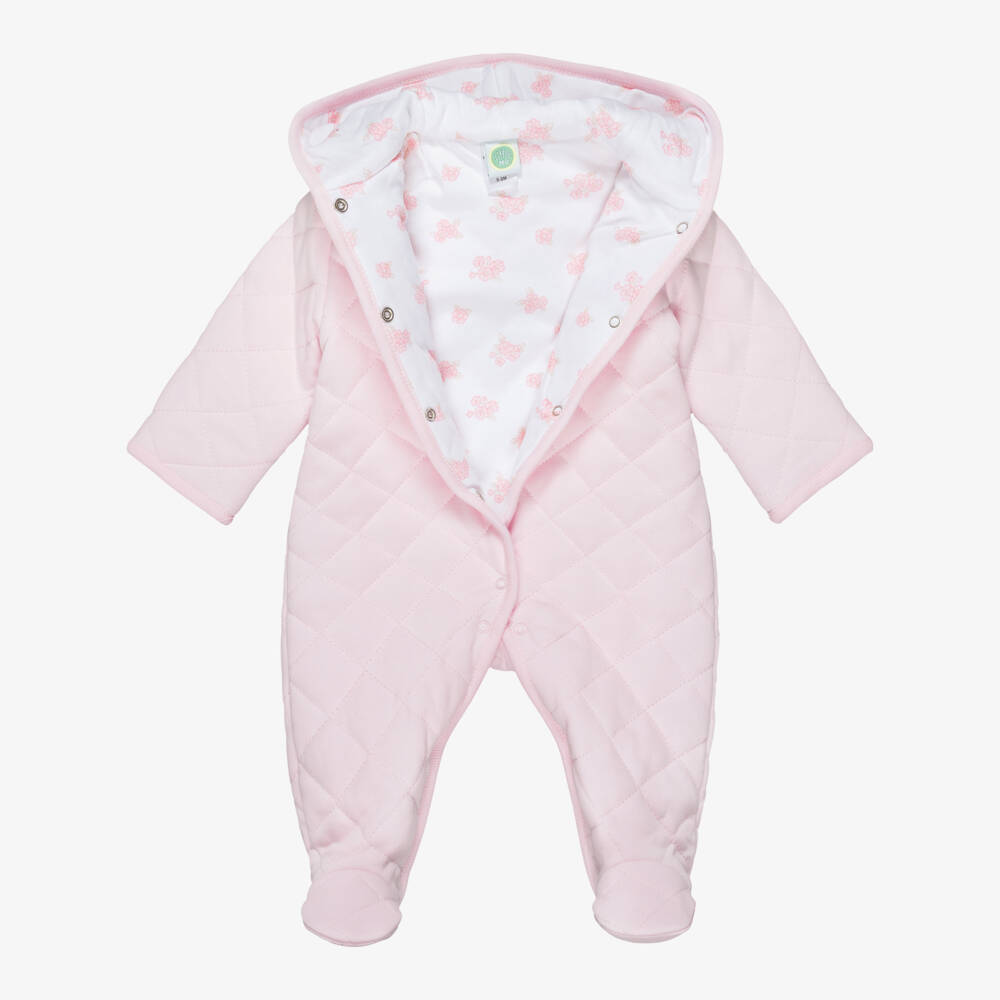 Little Me-Baby Girls Pink Diamond-Stitched Jersey Pramsuit | Childrensalon