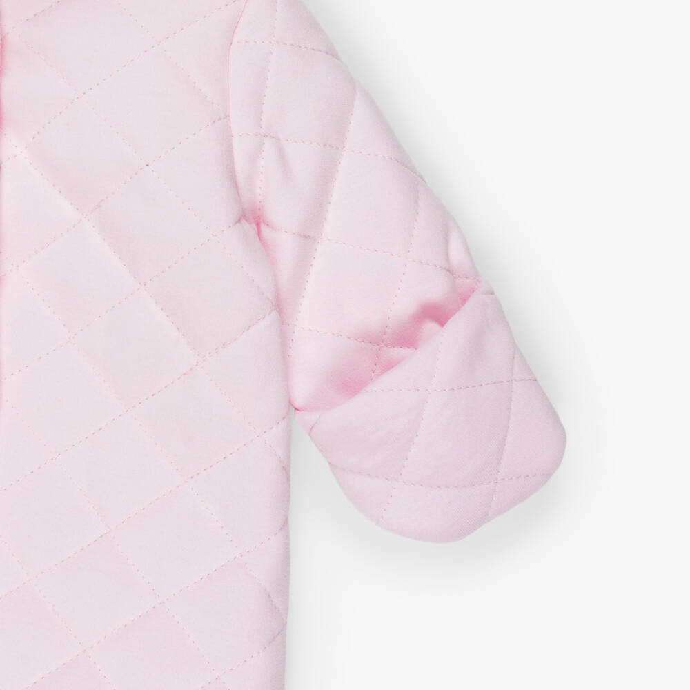 Little Me-Baby Girls Pink Diamond-Stitched Jersey Pramsuit | Childrensalon