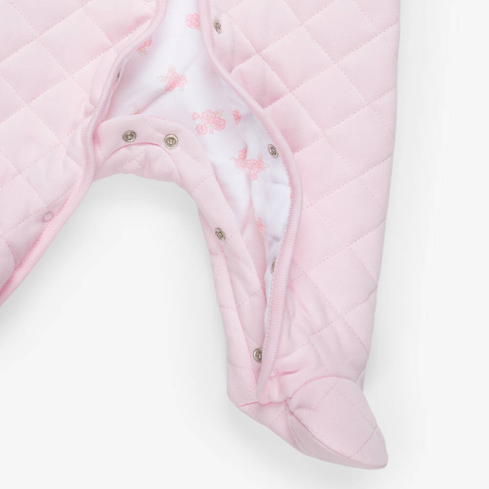 Little Me-Baby Girls Pink Diamond-Stitched Jersey Pramsuit | Childrensalon