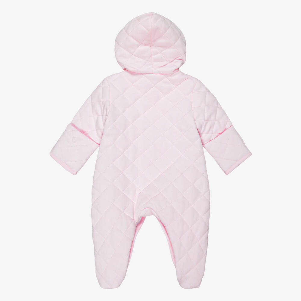 Little Me-Baby Girls Pink Diamond-Stitched Jersey Pramsuit | Childrensalon