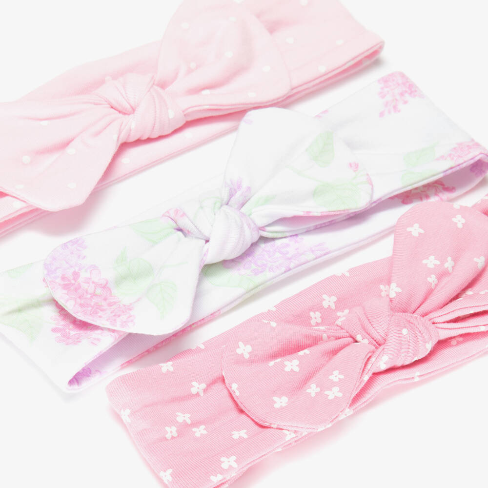 Little Me-Baby Girls Pink Floral Cotton Headbands (Pack of 3) | Childrensalon