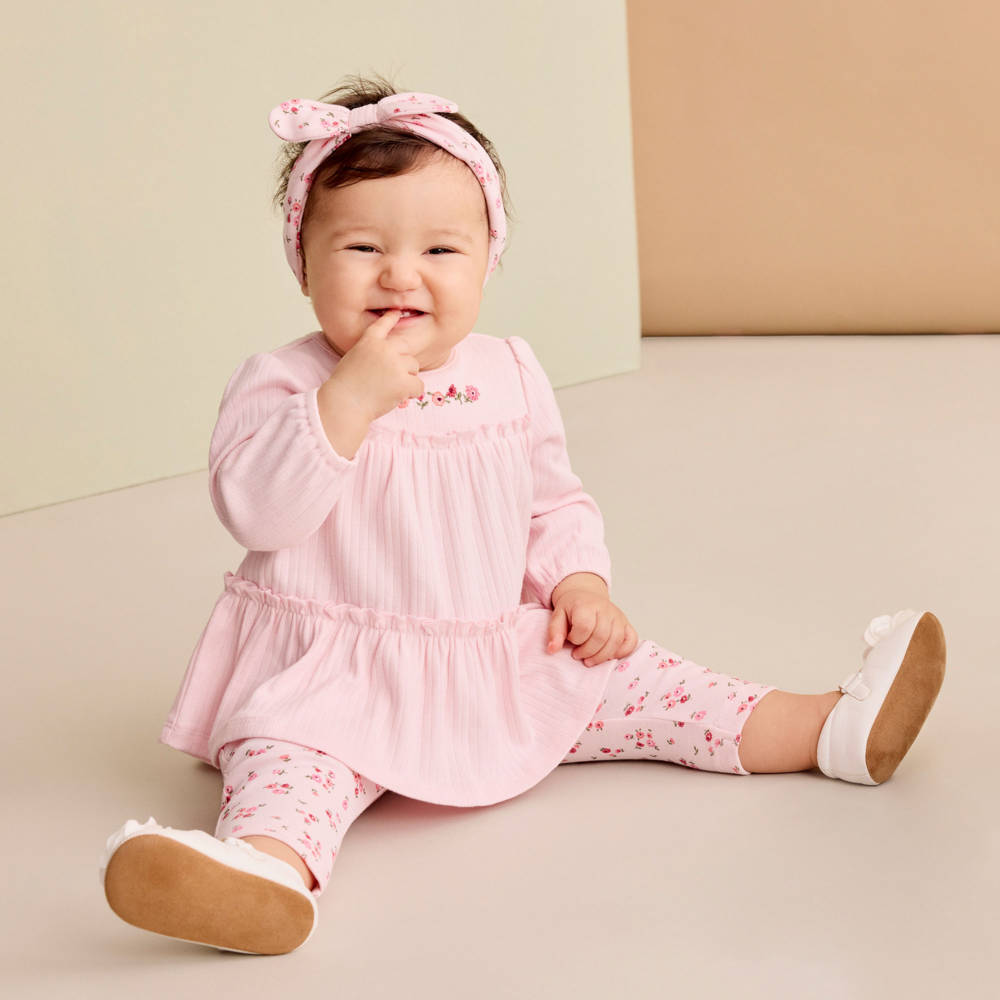 Little Me-Baby Girls Pink Floral Cotton Jersey Leggings Outfit | Childrensalon