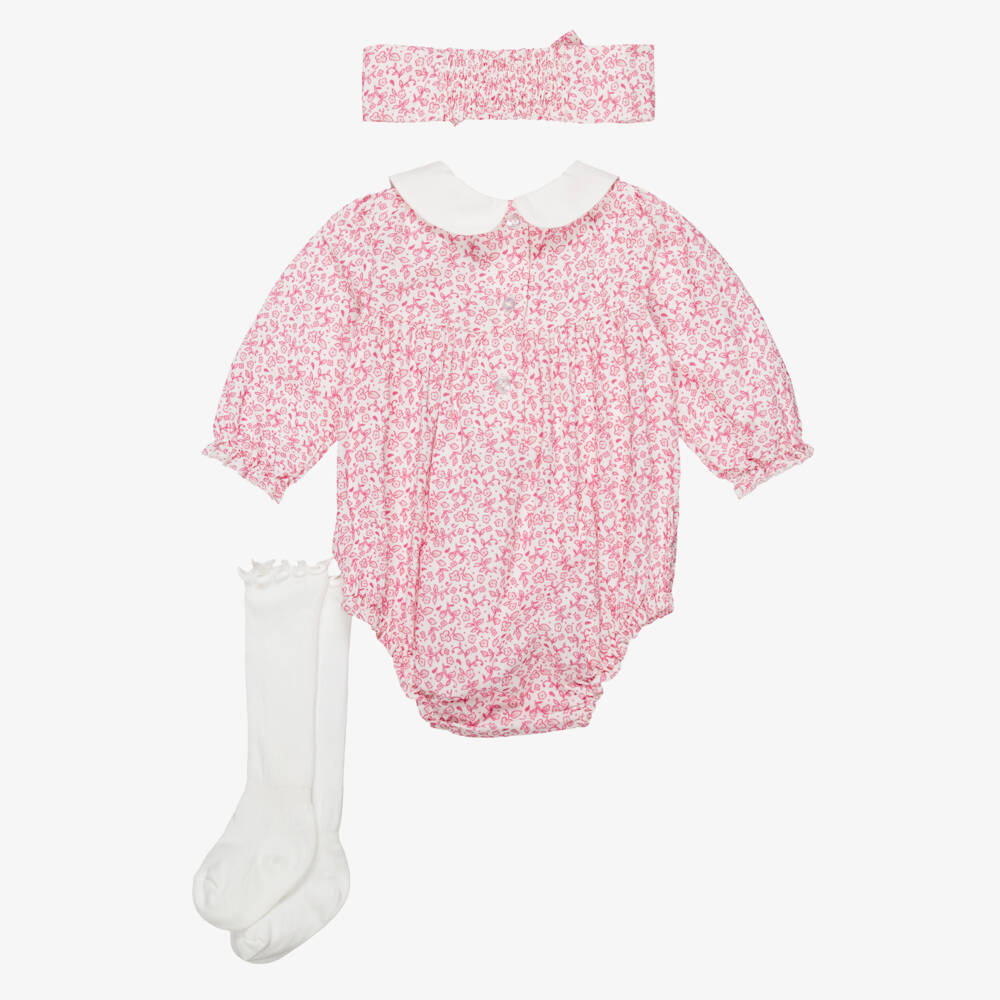 Little Me-Baby Girls Pink Floral Pattern Shortie Set | Childrensalon