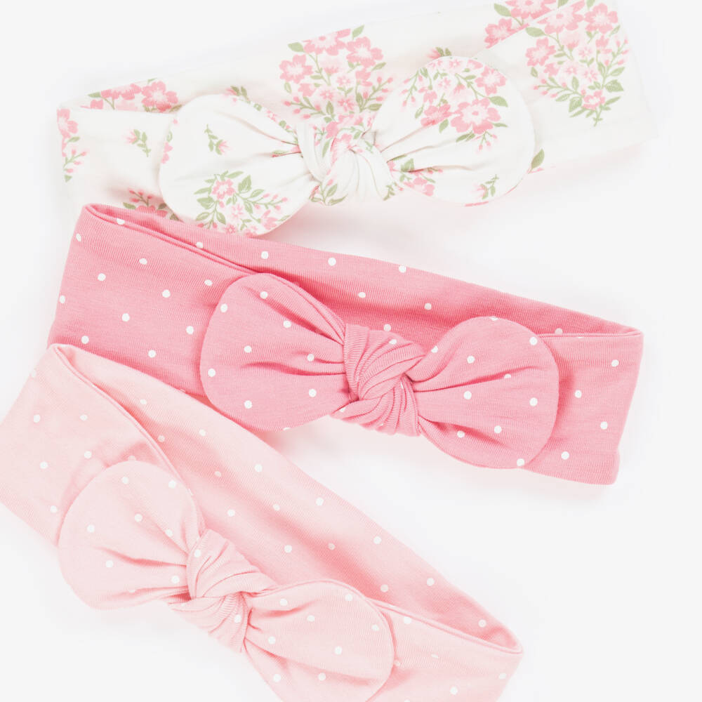 Little Me-Baby Girls Pink Floral & Polka Dot Bow Headbands (3 Pack) | Childrensalon