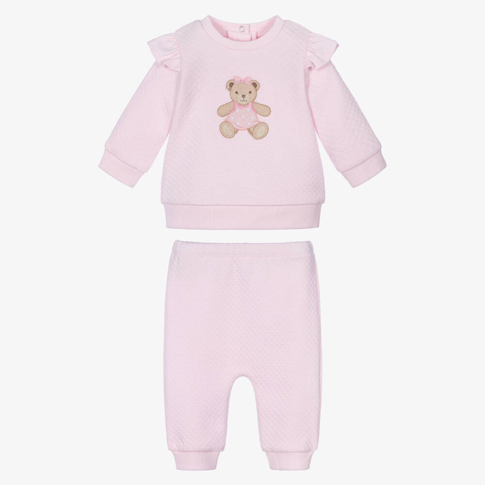 Little Me-Baby Girls Pink Jersey Tracksuit Set With Teddy Bear | Childrensalon