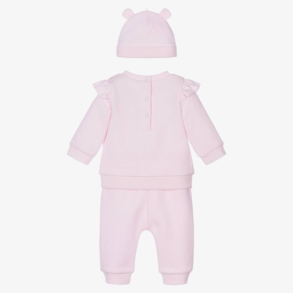 Little Me-Baby Girls Pink Jersey Tracksuit Set With Teddy Bear | Childrensalon