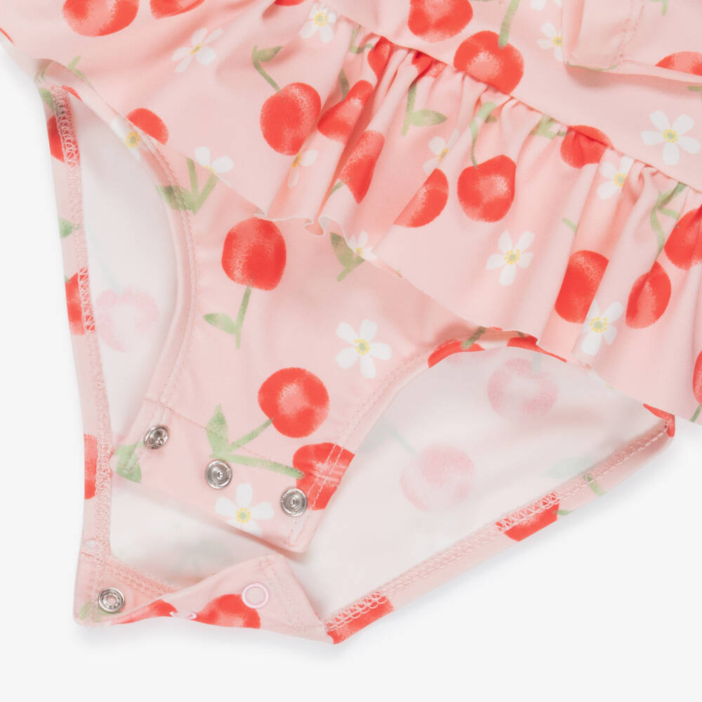 Little Me-Baby Girls Pink Long Sleeved Cherry Print Swimsuit (UPF50+) | Childrensalon