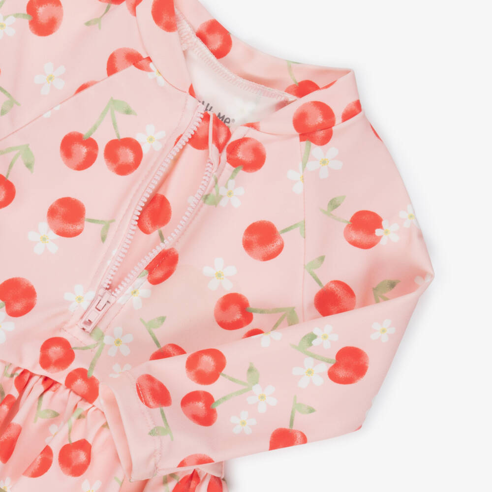 Little Me-Baby Girls Pink Long Sleeved Cherry Print Swimsuit (UPF50+) | Childrensalon