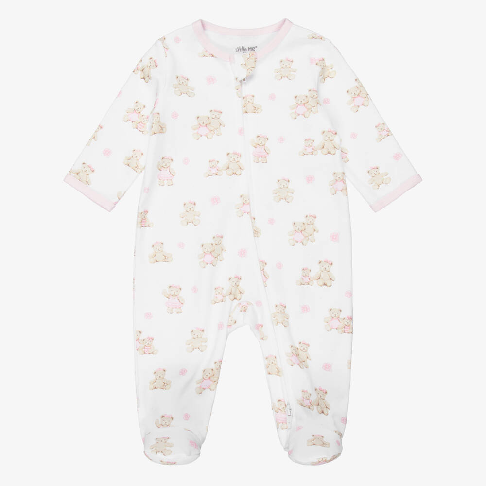 Little Me-Baby Girls Pink Organic Cotton Teddy Babygrows (2 Pack) | Childrensalon