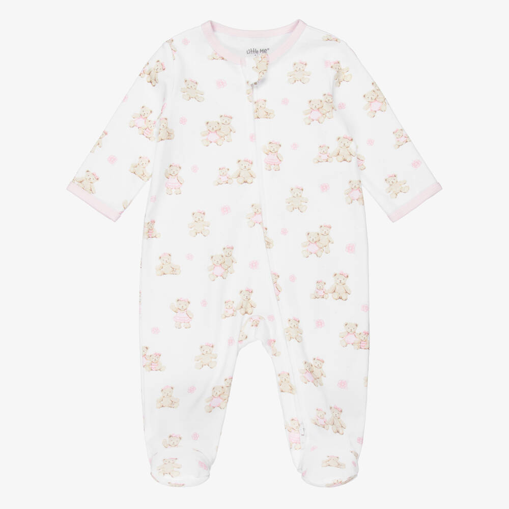 Little Me-Baby Girls Pink Organic Cotton Teddy Babygrows (2 Pack) | Childrensalon