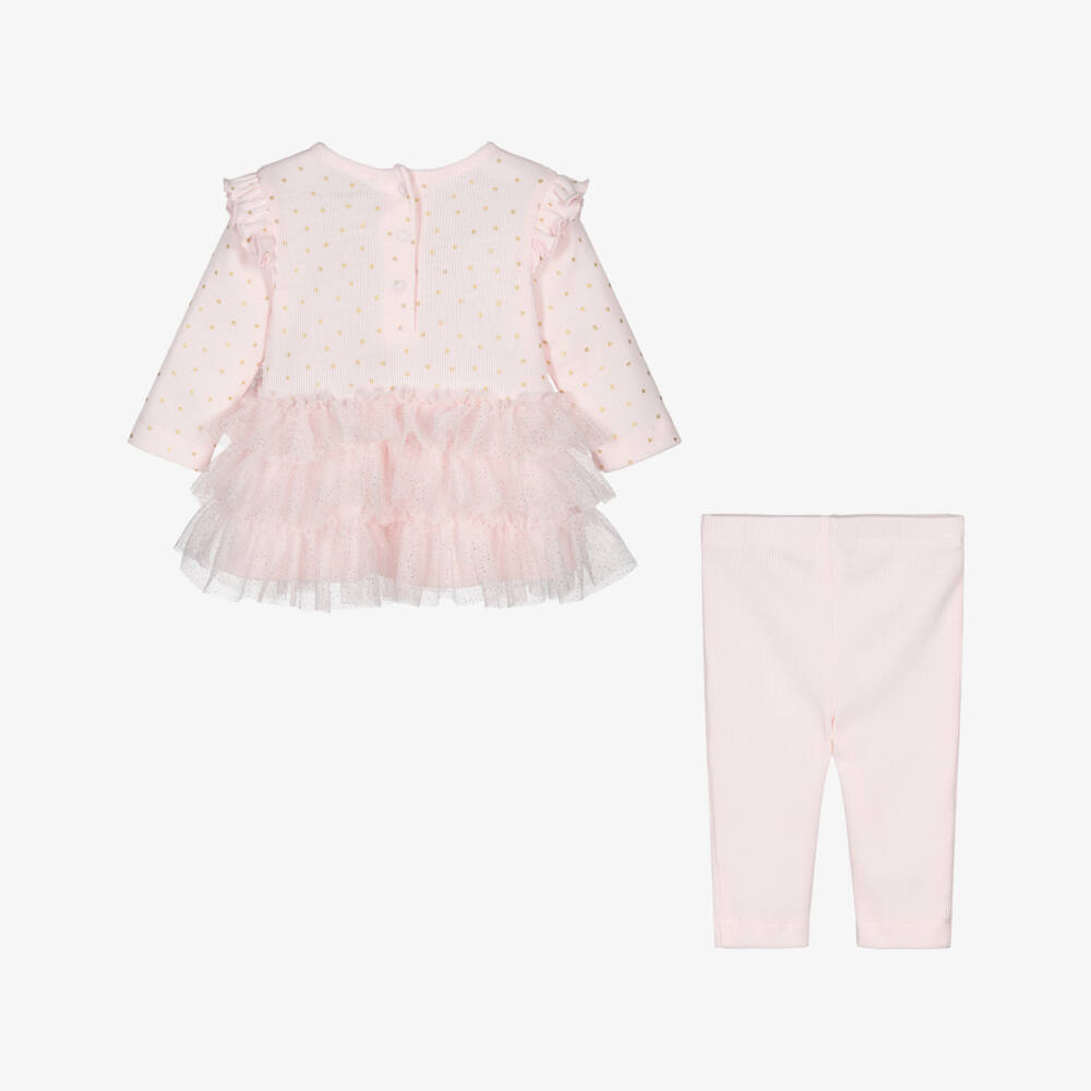 Little Me-Baby Girls Pink Ribbed Cotton & Tulle Dress Set | Childrensalon