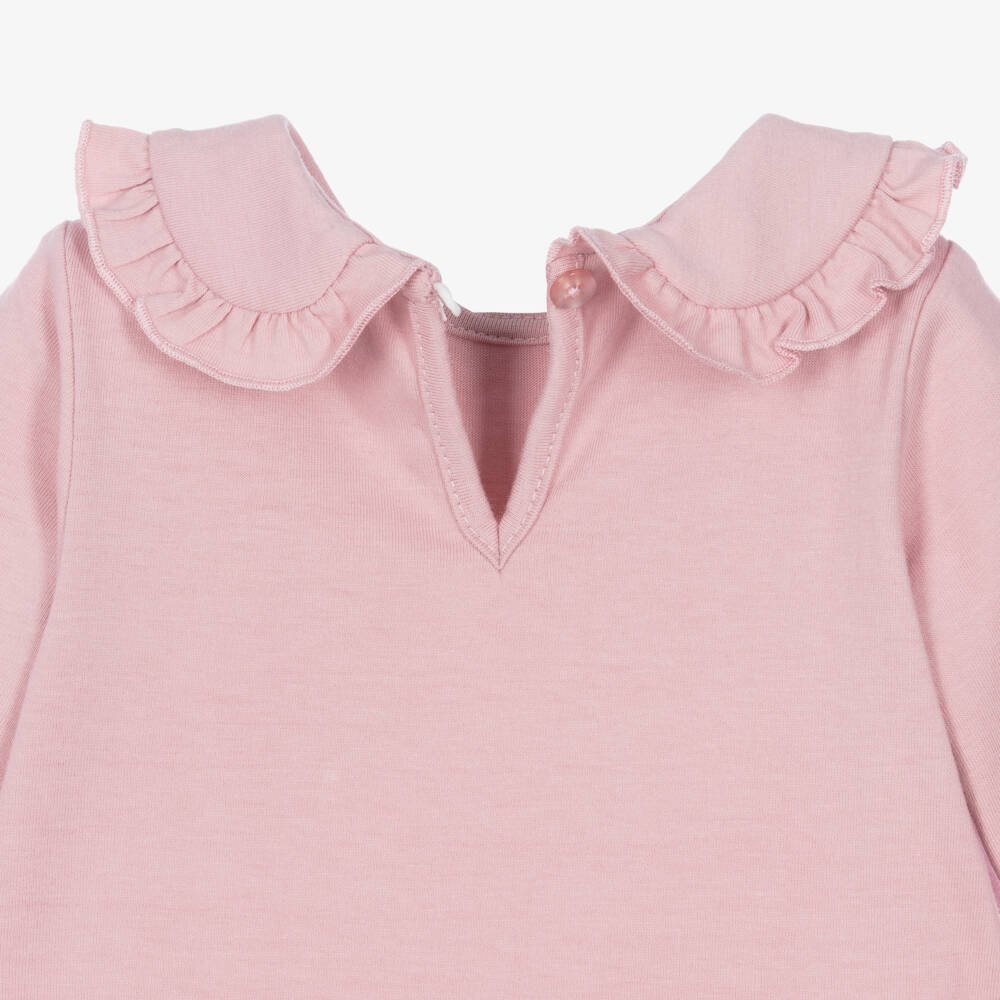 Little Me-Baby Girls Pink Top & Ivory Floral Embroidered Dungarees | Childrensalon