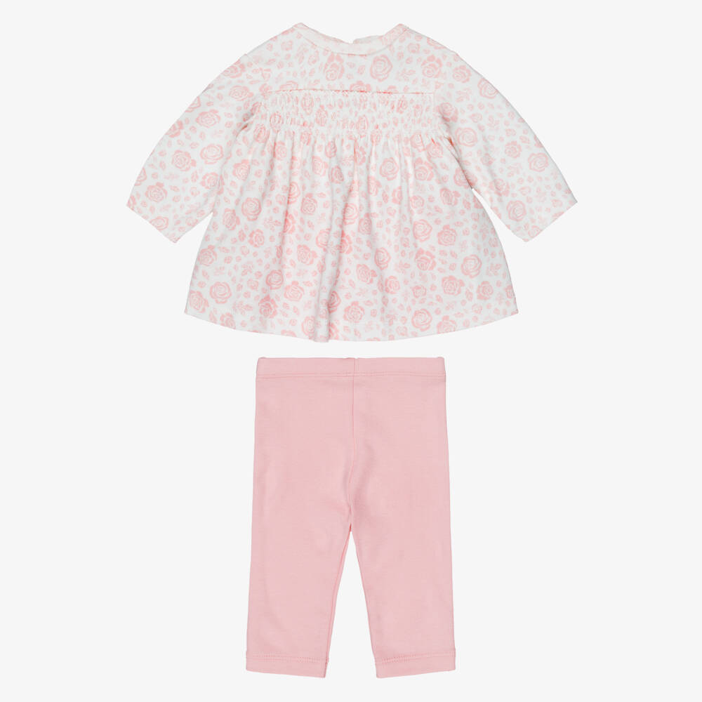 Little Me-Baby Girls Pink & White Rose Print Leggings Outfit | Childrensalon