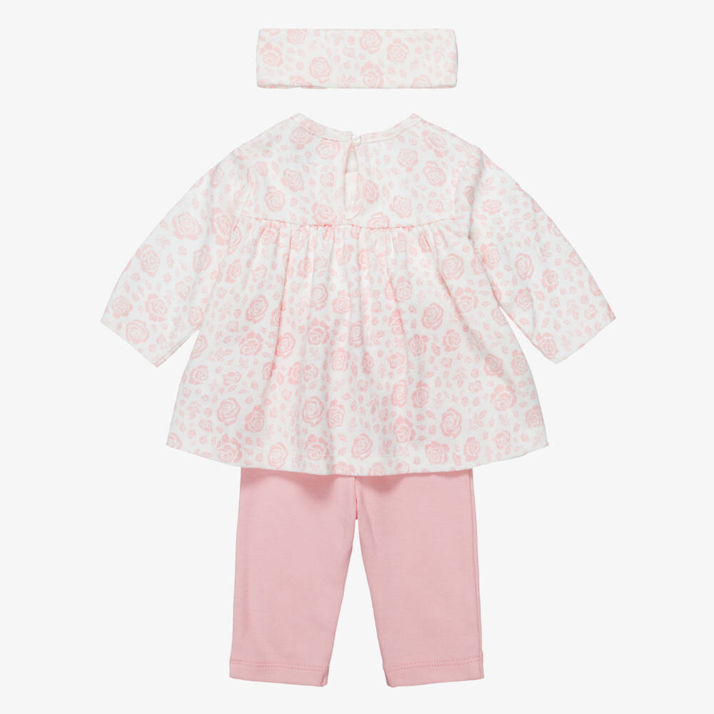 Little Me-Baby Girls Pink & White Rose Print Leggings Outfit | Childrensalon
