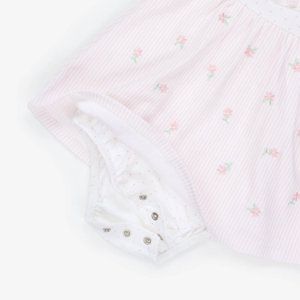 Little Me-Baby Girls Pink & White Stripe Cotton Dress & Headband Set | Childrensalon