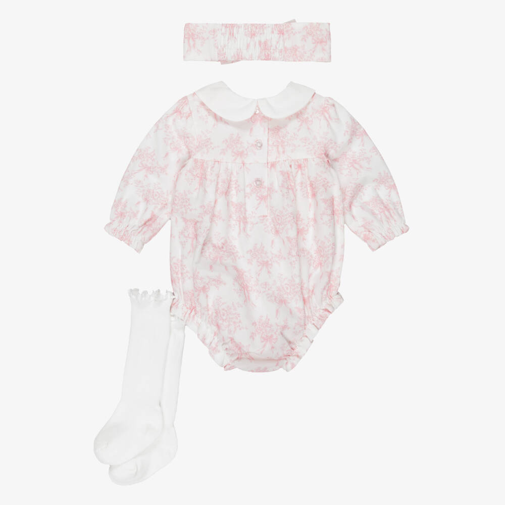 Little Me-Baby Girls Pink & White Toile de Jouy Shortie Set | Childrensalon