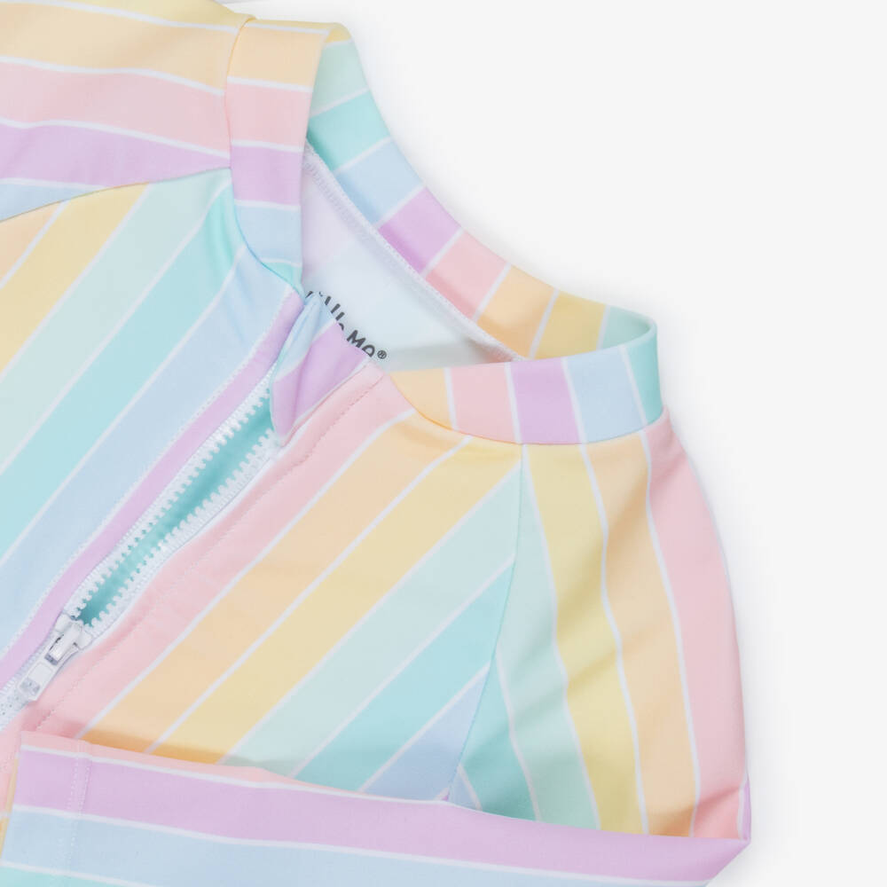 Little Me-Baby Girls Rainbow Stripe Long Sleeved Swimsuit (UPF50+) | Childrensalon