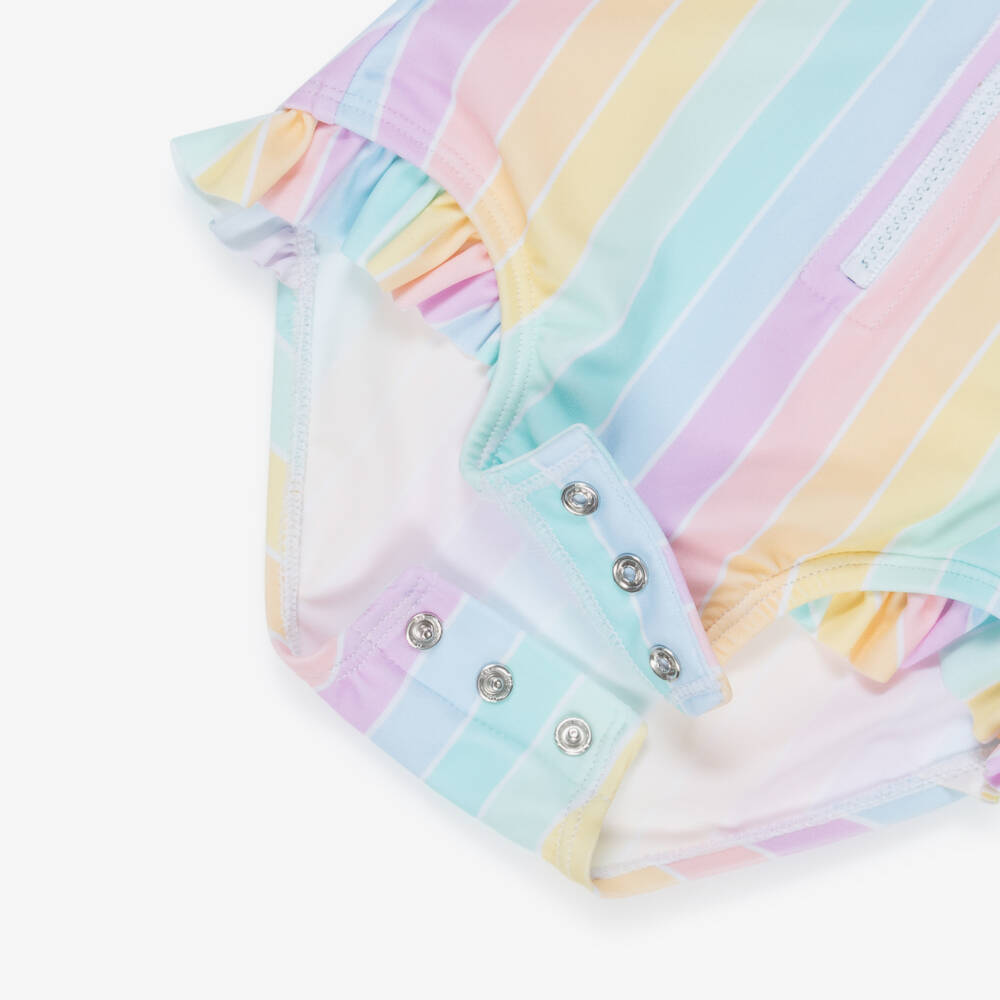 Little Me-Baby Girls Rainbow Stripe Long Sleeved Swimsuit (UPF50+) | Childrensalon