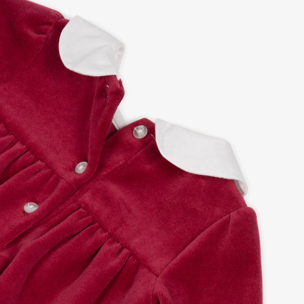 Little Me-Baby Girls Red Velour Smocked Shortie Set | Childrensalon