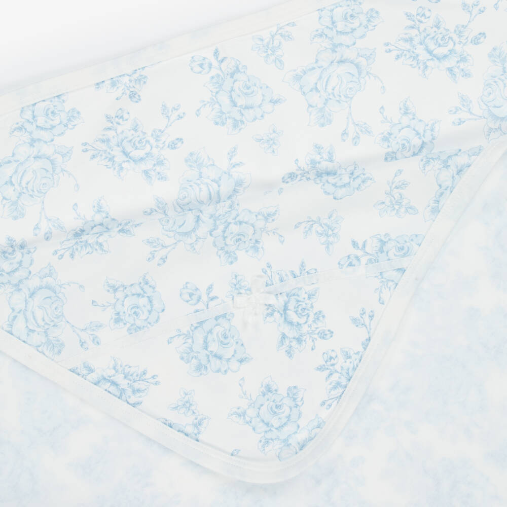 Little Me-Baby Girls White & Blue Roses Cotton Blanket (71cm) | Childrensalon