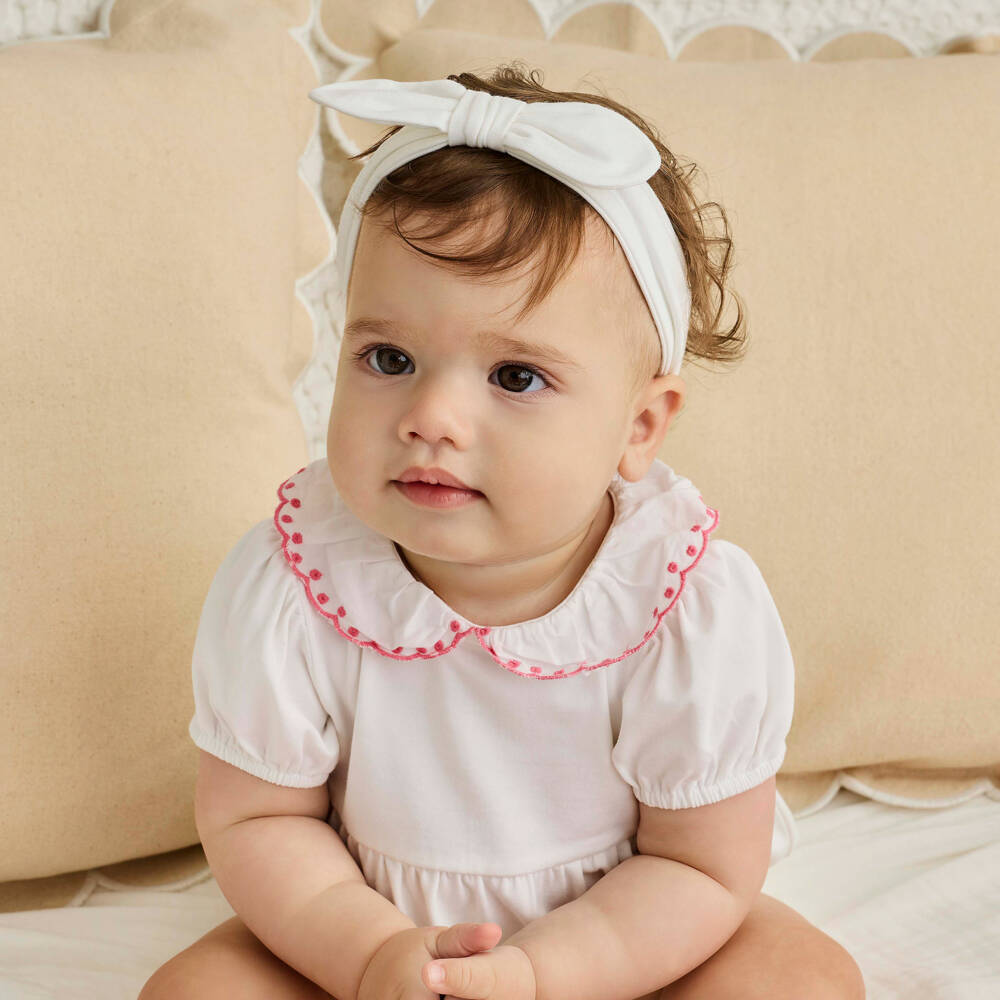 Little Me-Baby Girls White Jersey Shortie with Headband | Childrensalon