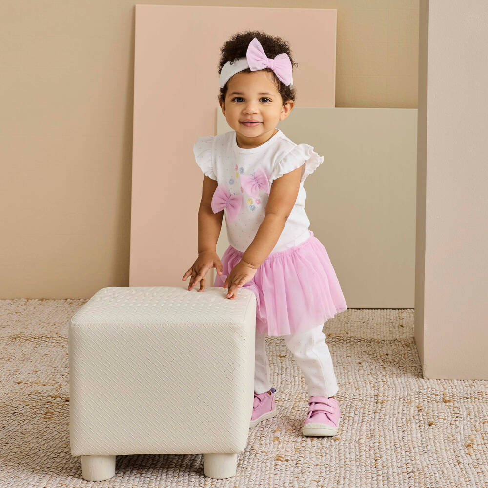 Little Me-Baby Girls White & Lilac Cotton Jersey Leggings Set | Childrensalon