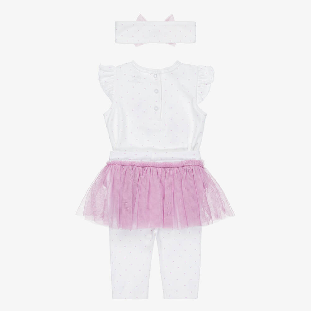 Little Me-Baby Girls White & Lilac Cotton Jersey Leggings Set | Childrensalon