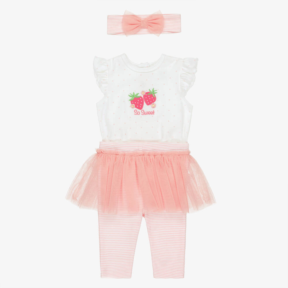 Little Me-Baby Girls White & Pink Cotton Jersey Leggings Set | Childrensalon