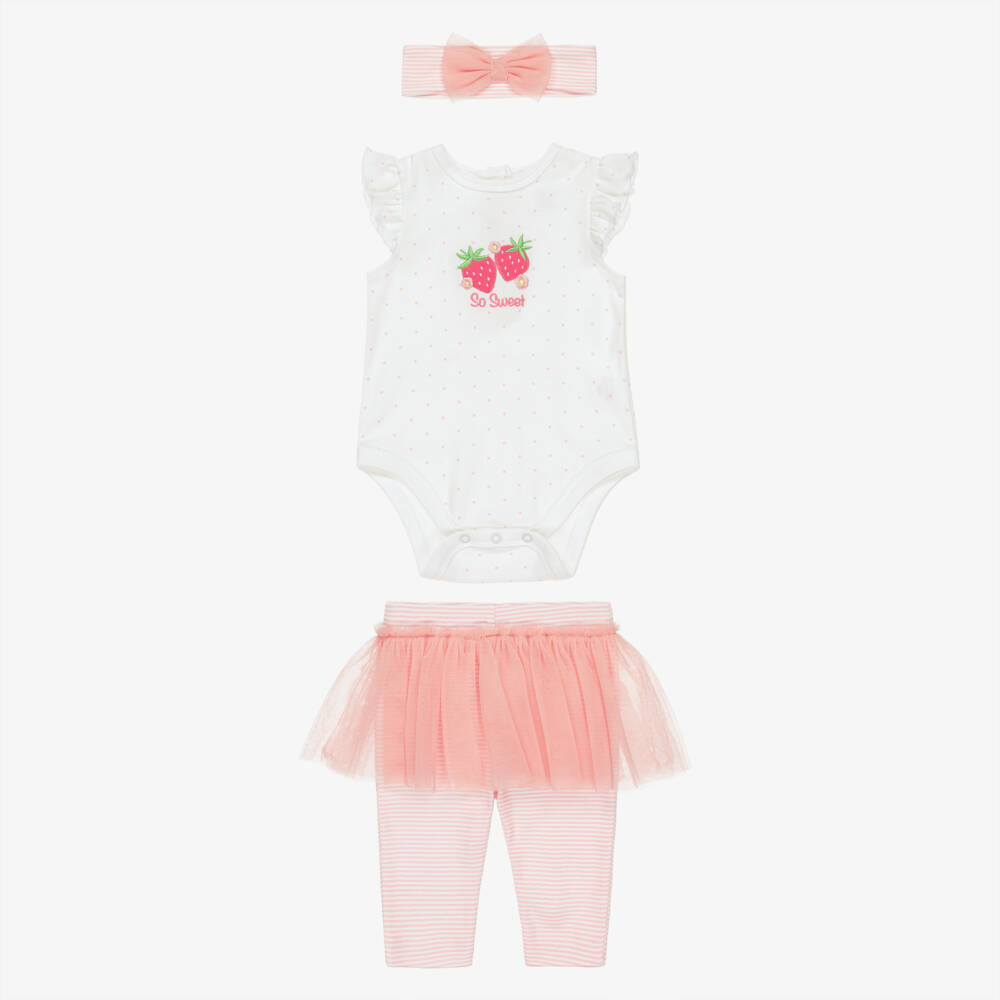 Little Me-Baby Girls White & Pink Cotton Jersey Leggings Set | Childrensalon