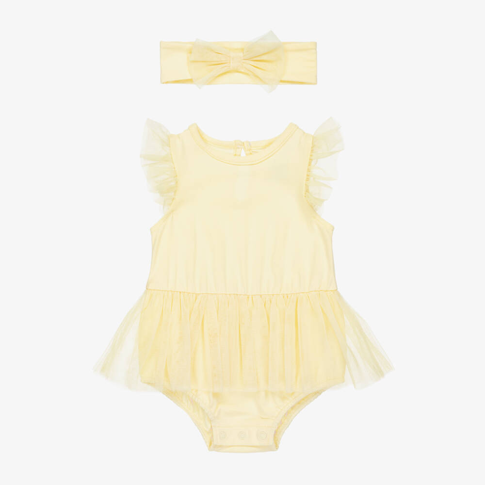 Little Me-Baby Girls Yellow Shortie Set with Tulle Detailing | Childrensalon