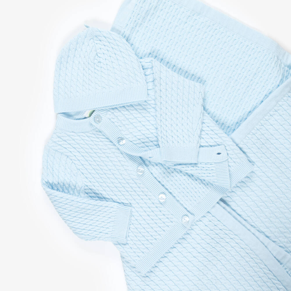 Little Me-Blue Cotton Baby Cable Knit Gift Set | Childrensalon
