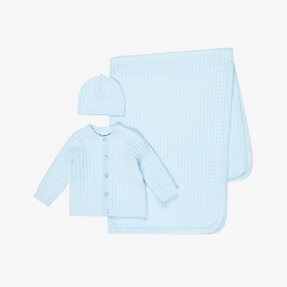 Little Me-Blue Cotton Cable Knit Baby Cardigan Set | Childrensalon