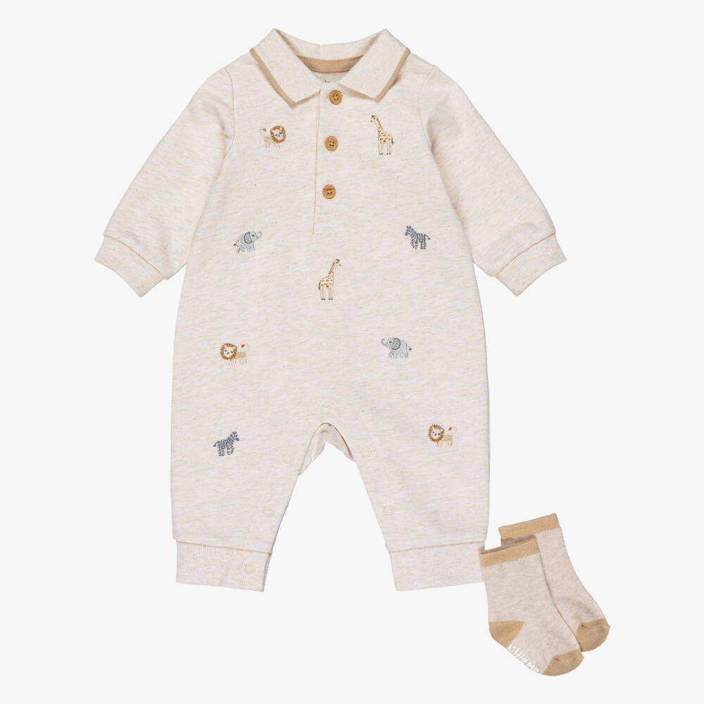 Little Me-Boys Beige Safari Animal Babysuit Set | Childrensalon