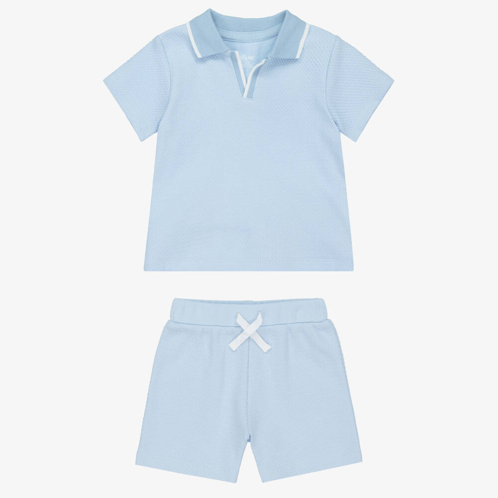 Little Me-طقم قميص بولو وشورت قطن لون أزرق للأولاد | Childrensalon