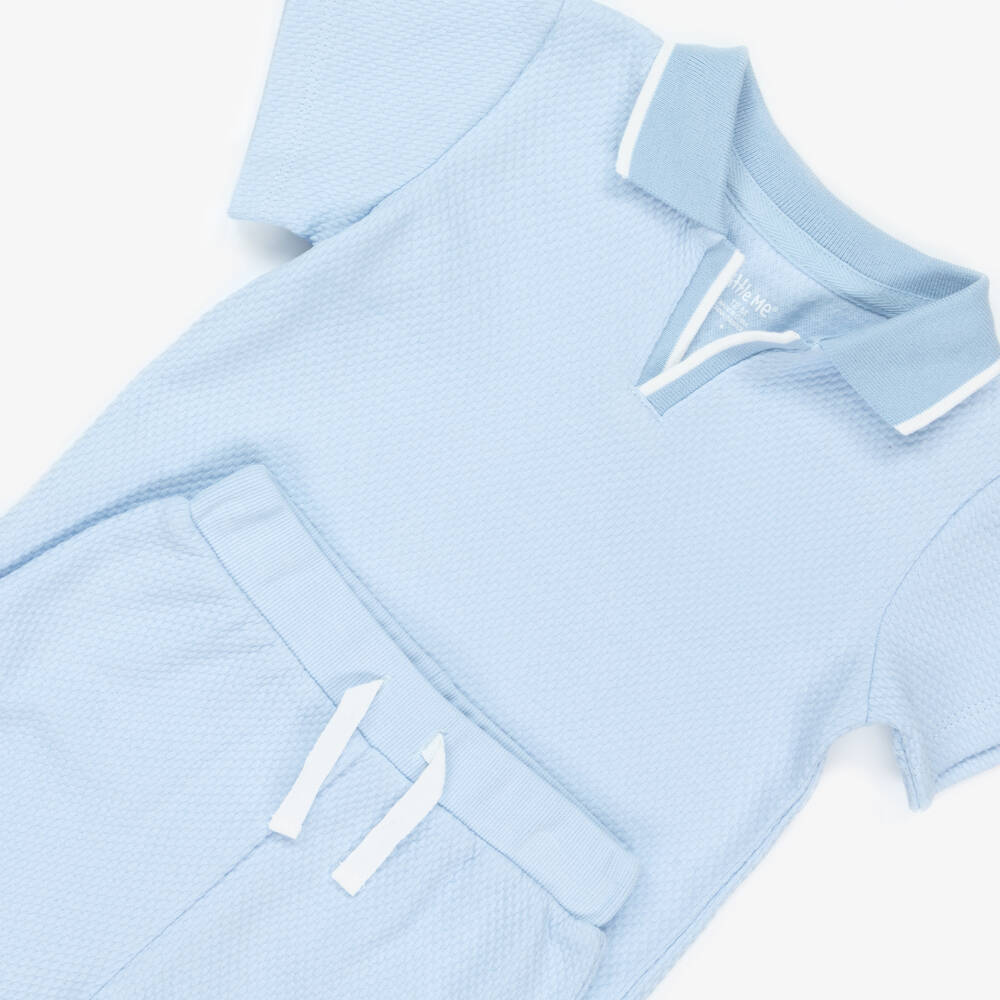 Little Me-طقم قميص بولو وشورت قطن لون أزرق للأولاد | Childrensalon