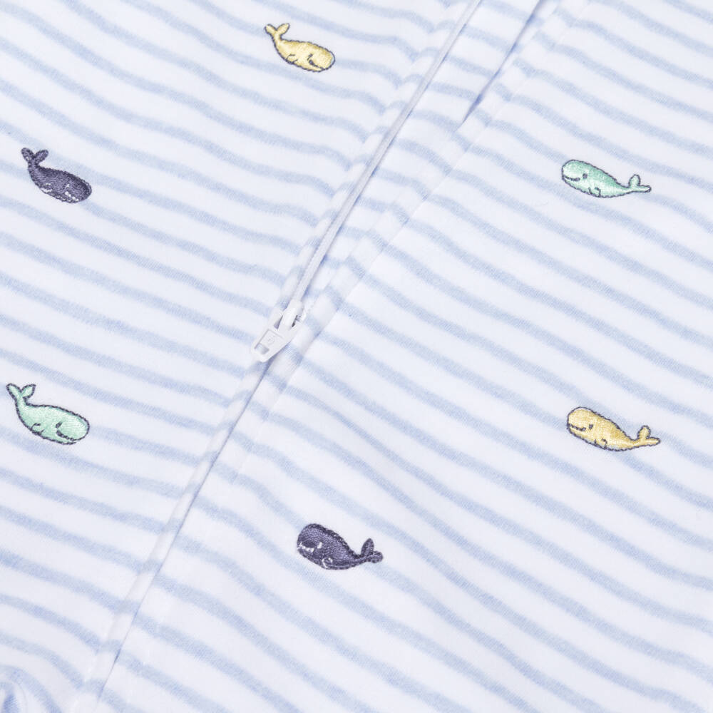 Little Me-Boys Blue Striped Babysuit Set with Embroidered Whales | Childrensalon