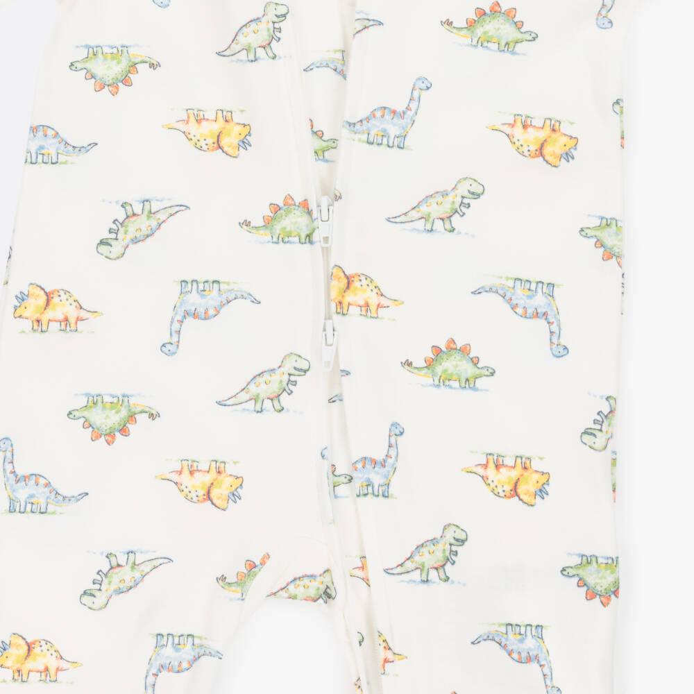 Little Me-Boys Ivory Cotton Dinosaur Babysuit Set | Childrensalon