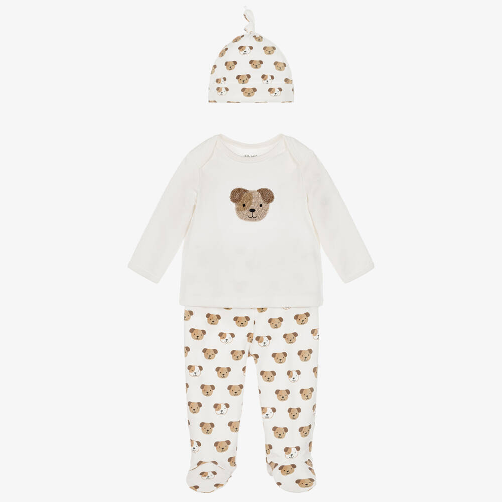 Little Me-Boys Ivory Cotton Dog Print Babysuit Set | Childrensalon