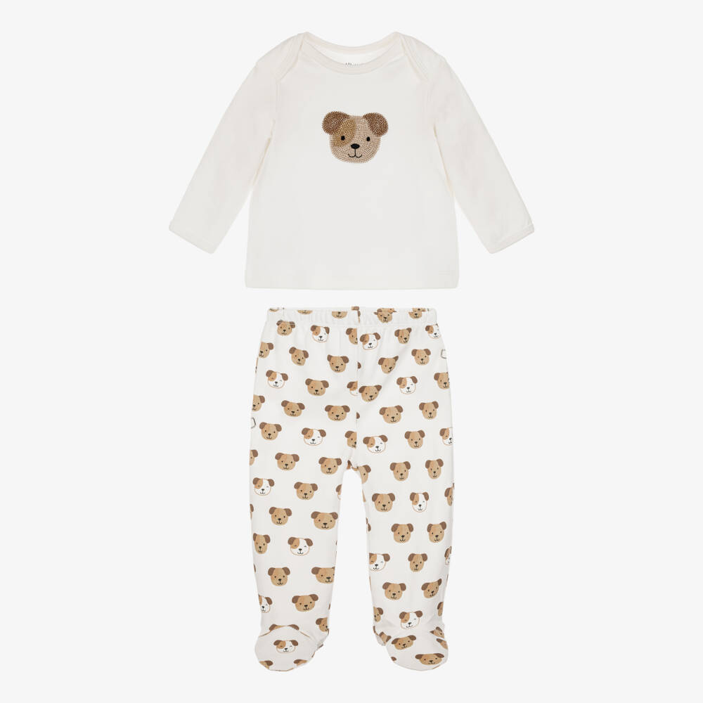 Little Me-Boys Ivory Cotton Dog Print Babysuit Set | Childrensalon