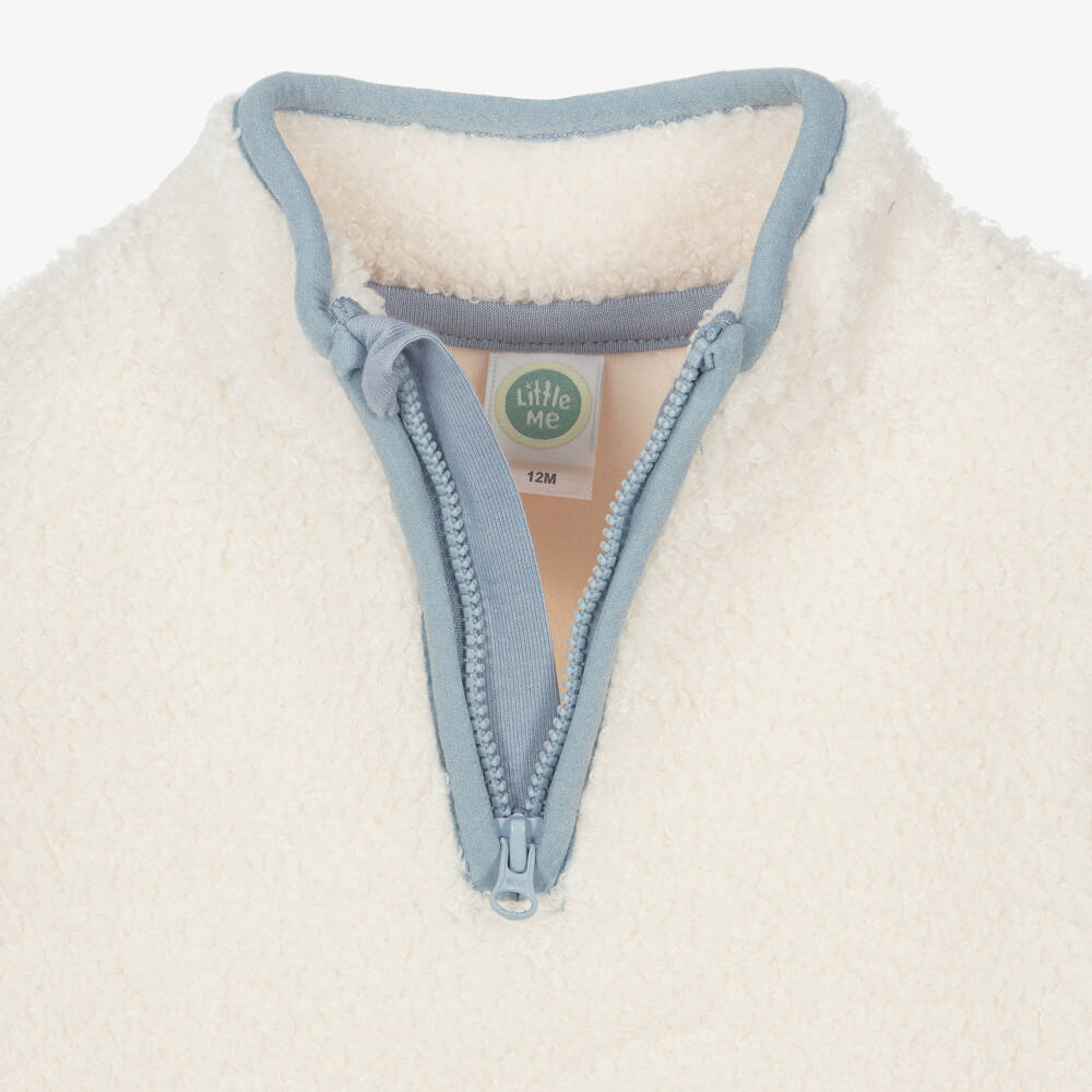 Little Me-Boys Ivory Fleece Top & Blue Denim Trouser Set | Childrensalon