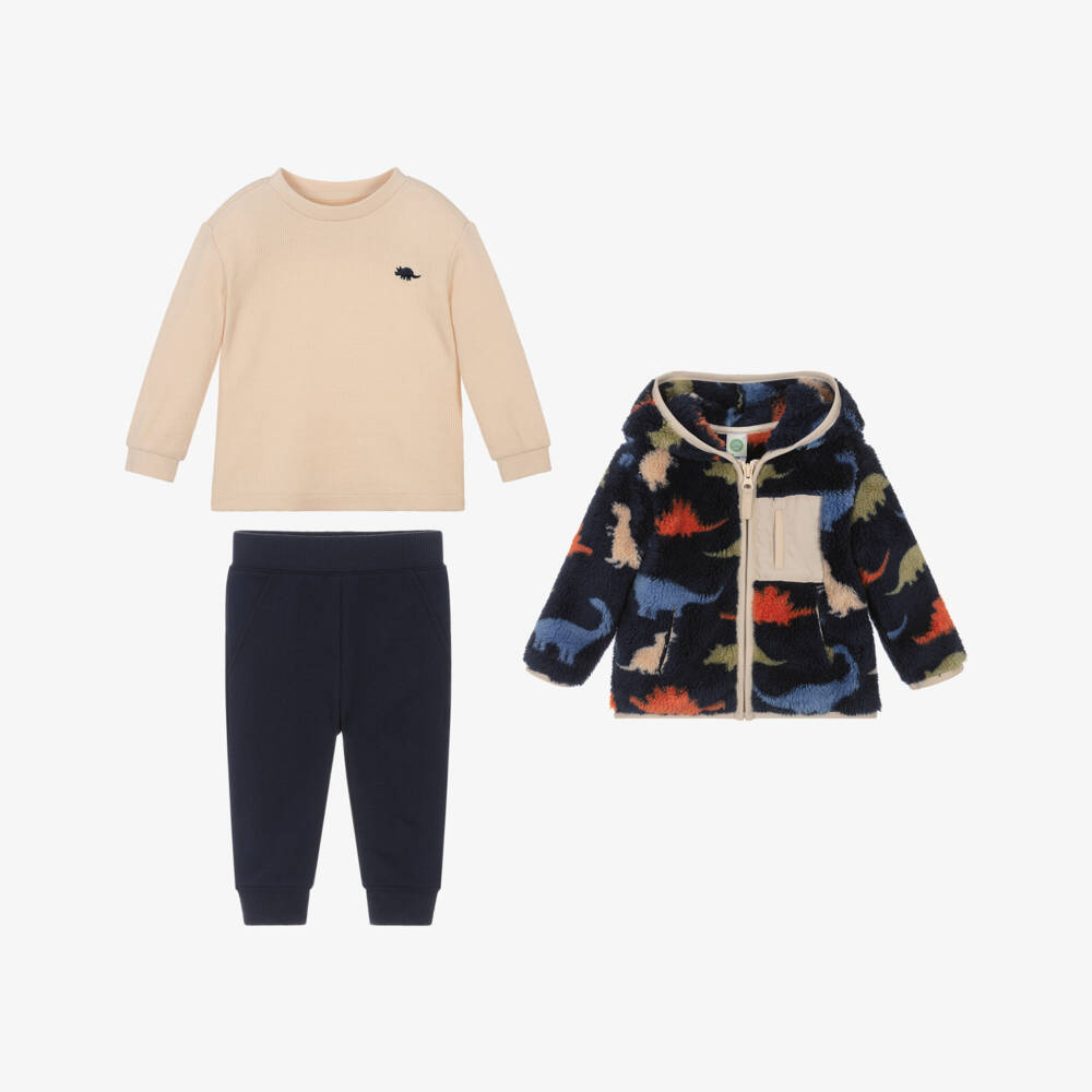 Little Me-Boys Navy Blue Dinosaur Jacket & Trouser Set | Childrensalon