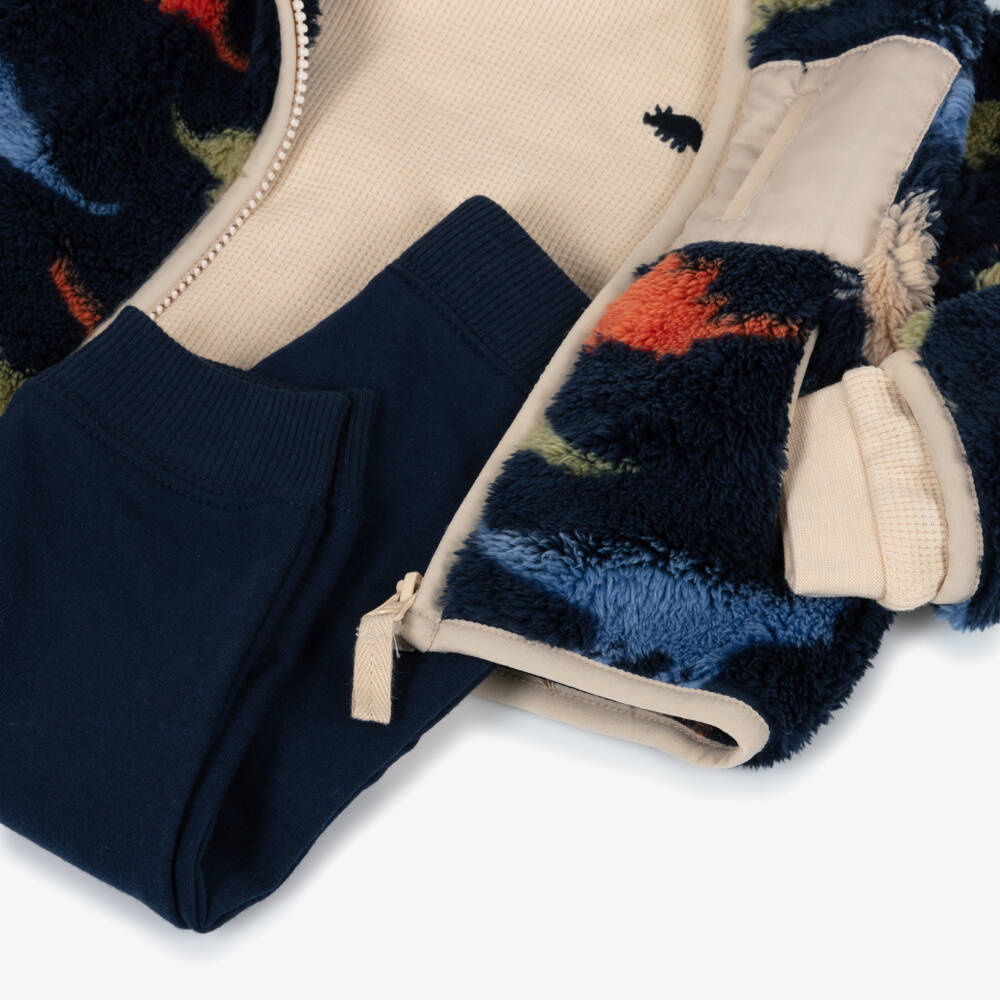 Little Me-Boys Navy Blue Dinosaur Jacket & Trouser Set | Childrensalon