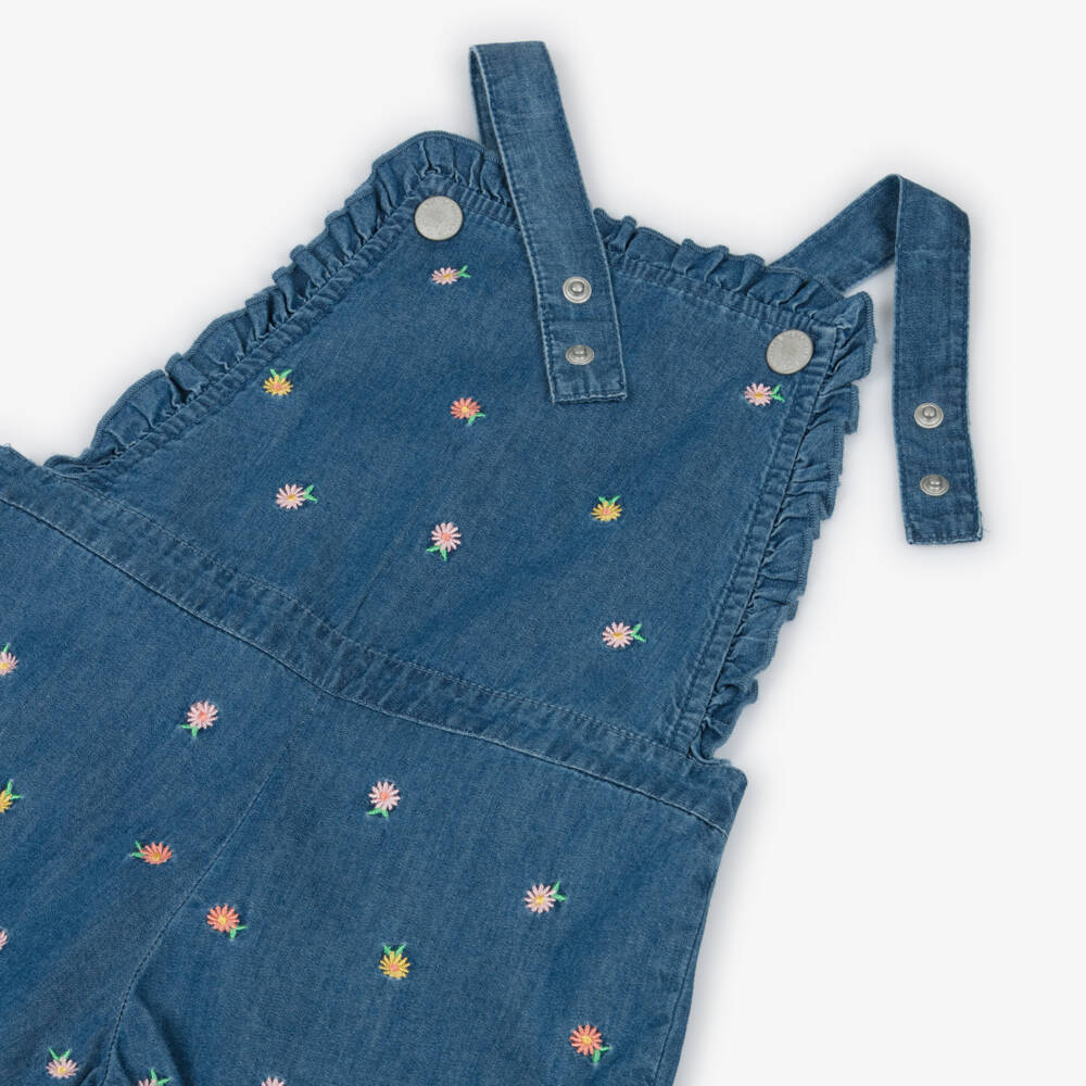 Little Me-Girls Blue & White Cotton Chambray Dungaree Shorts Set | Childrensalon
