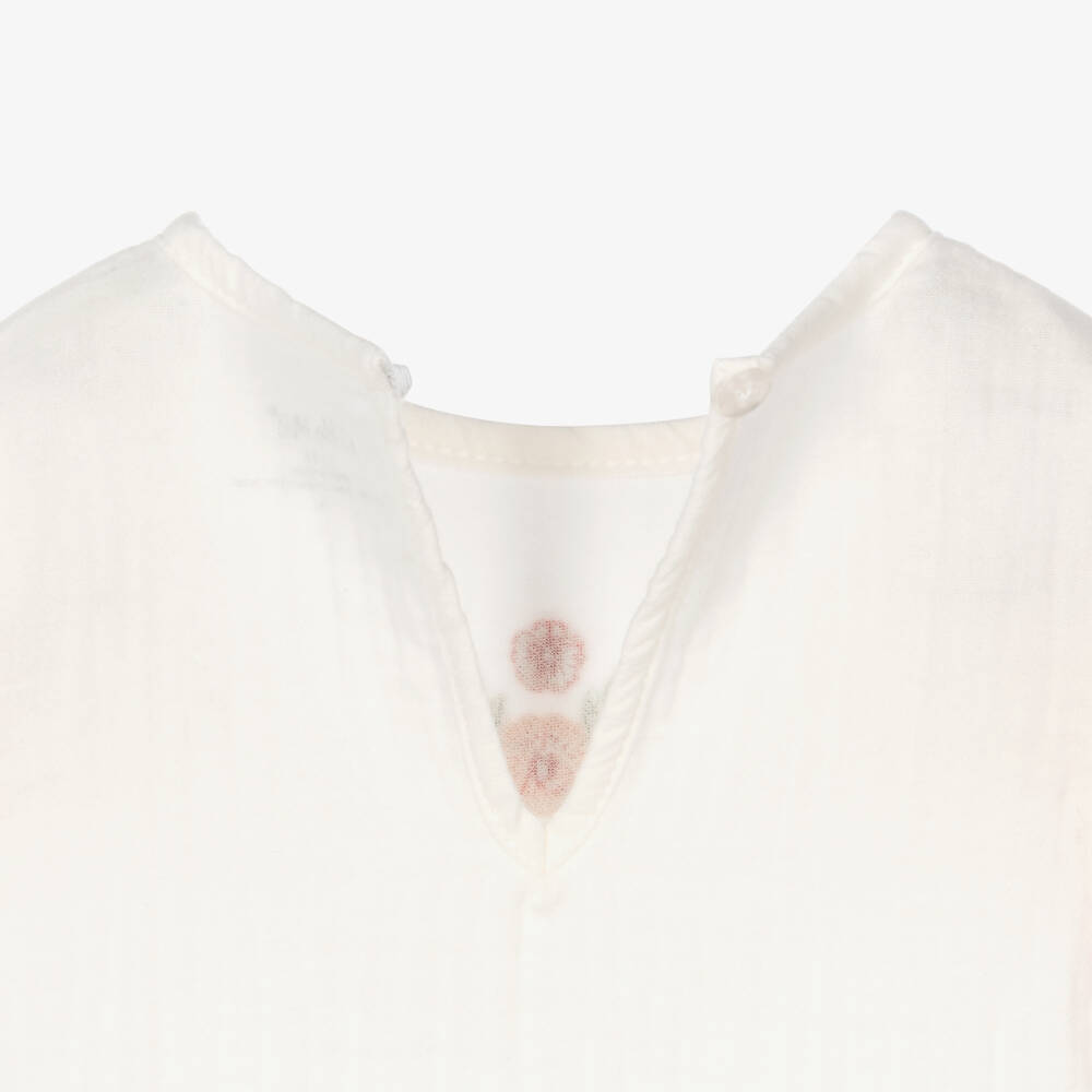 Little Me-Girls Ivory Blouse & Blue Denim Jersey Leggings | Childrensalon