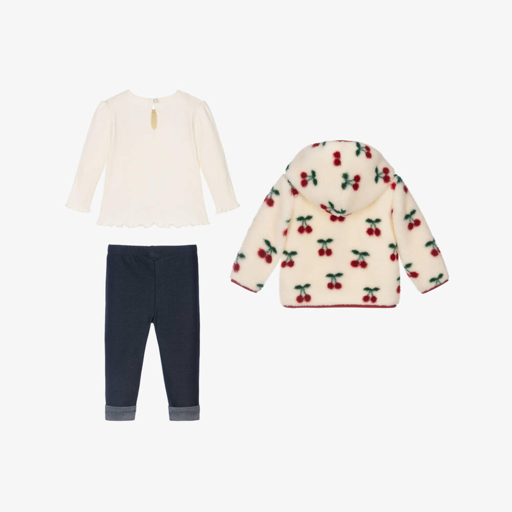 Little Me-Girls Ivory Sherpa Jacket & Blue Leggings Set | Childrensalon