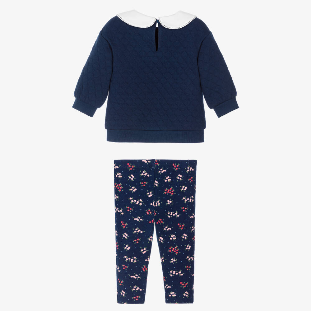 Little Me-Girls Navy Blue Floral Patterned Leggings Set | Childrensalon