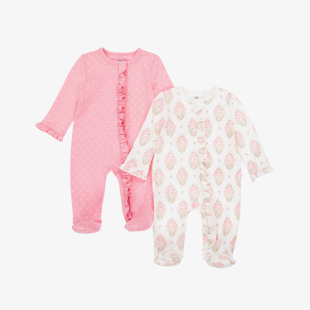 Little Me-Girls Pink Cotton Floral & Polka Dot Babygrows (2 Pack) | Childrensalon