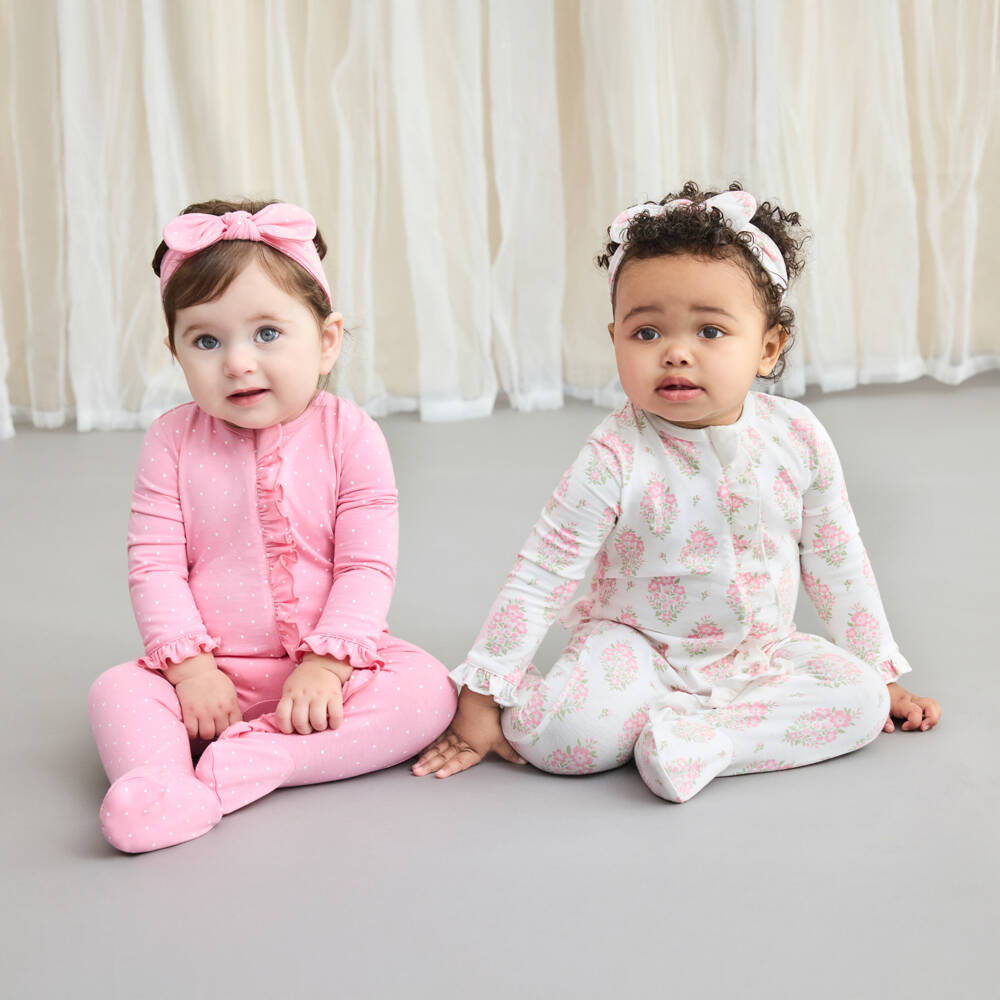 Little Me-Girls Pink Jersey Floral & Polka Dot Babygrows (2 Pack) | Childrensalon