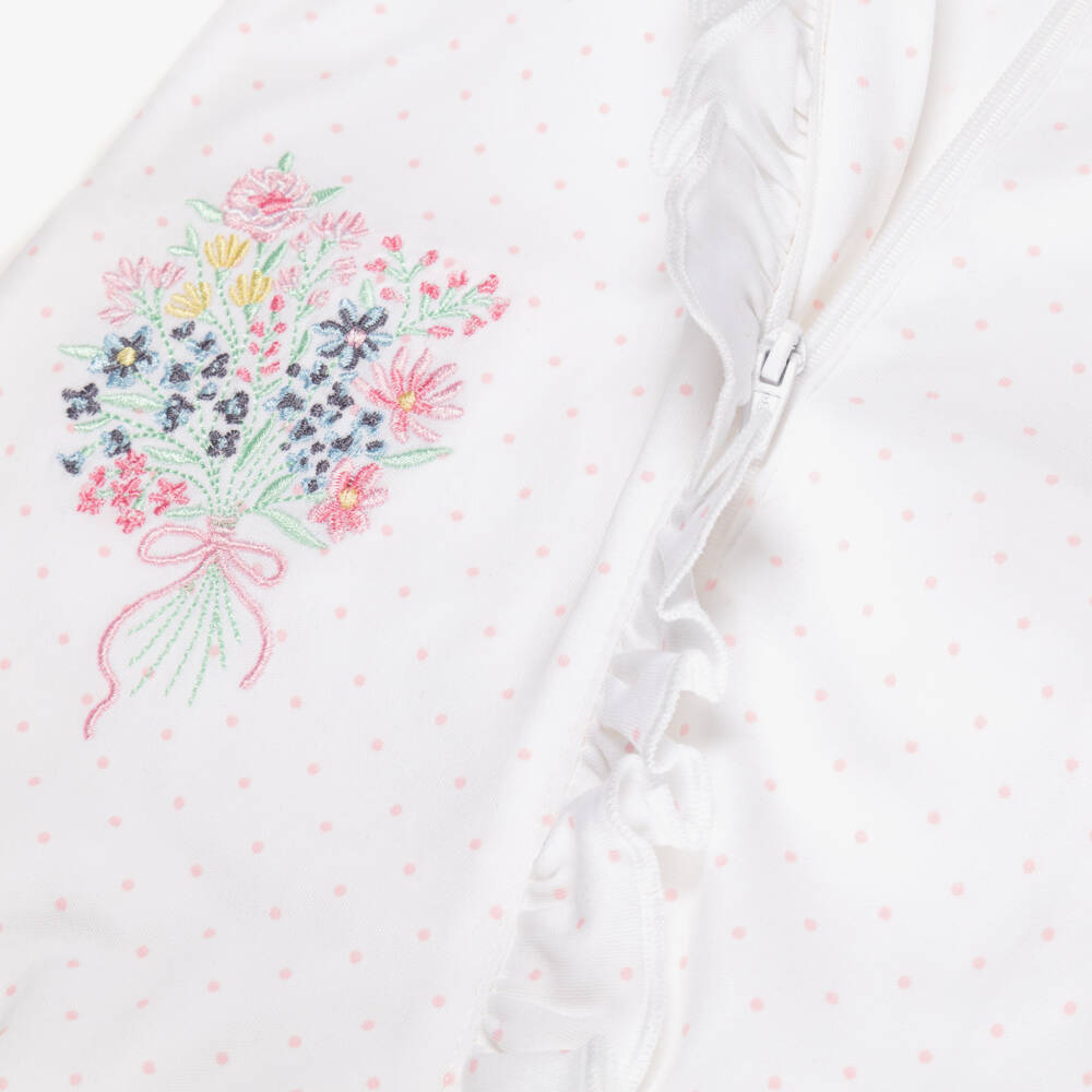 Little Me-Girls White Babysuit Set with Pink Dots & Floral Embroidery | Childrensalon
