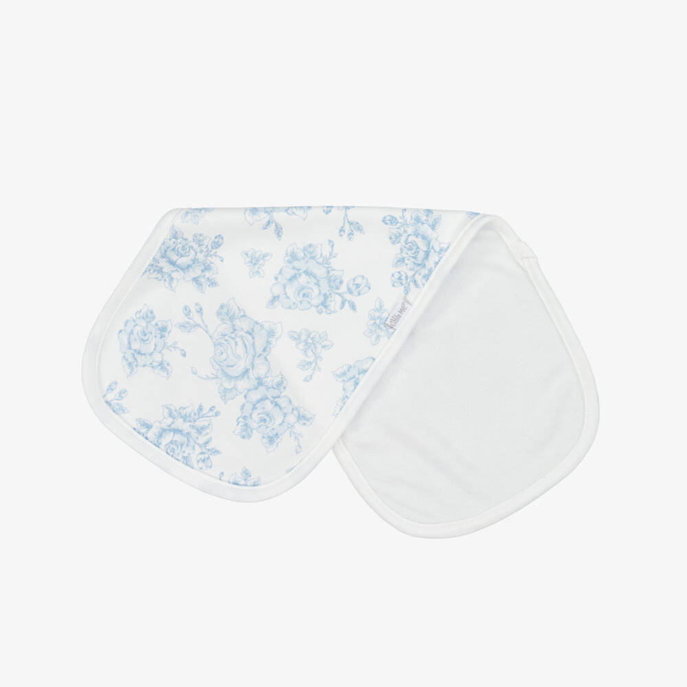 Little Me-Girls White & Blue Rose Reversible Burp Cloth & Bib Set | Childrensalon